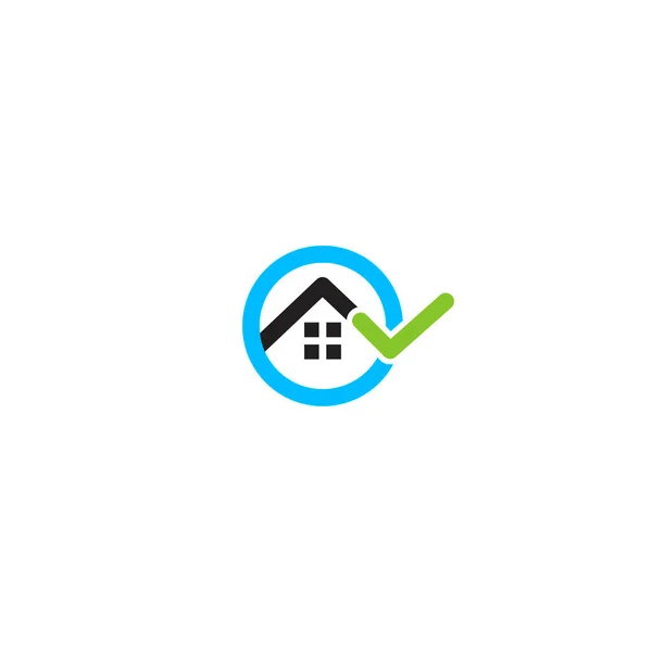 Hausdurchsuchung, Immobilien-Logo. Mietwohnungen Service-Logo. Wohnungsverkauf Vektor minimalistische Illustration. Runde Form blaues Heim-Symbol. — Stockvektor