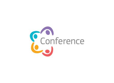 Çevrimiçi konferans, görüntülü sohbet uygulaması konsepti logosu. Uzaktan kumandalı logoti. Renkli uygulama simgesi yayınlayan giyer. Web toplantısı, şirket beyin fırtınası, takım iletişim vektörü çizimi.