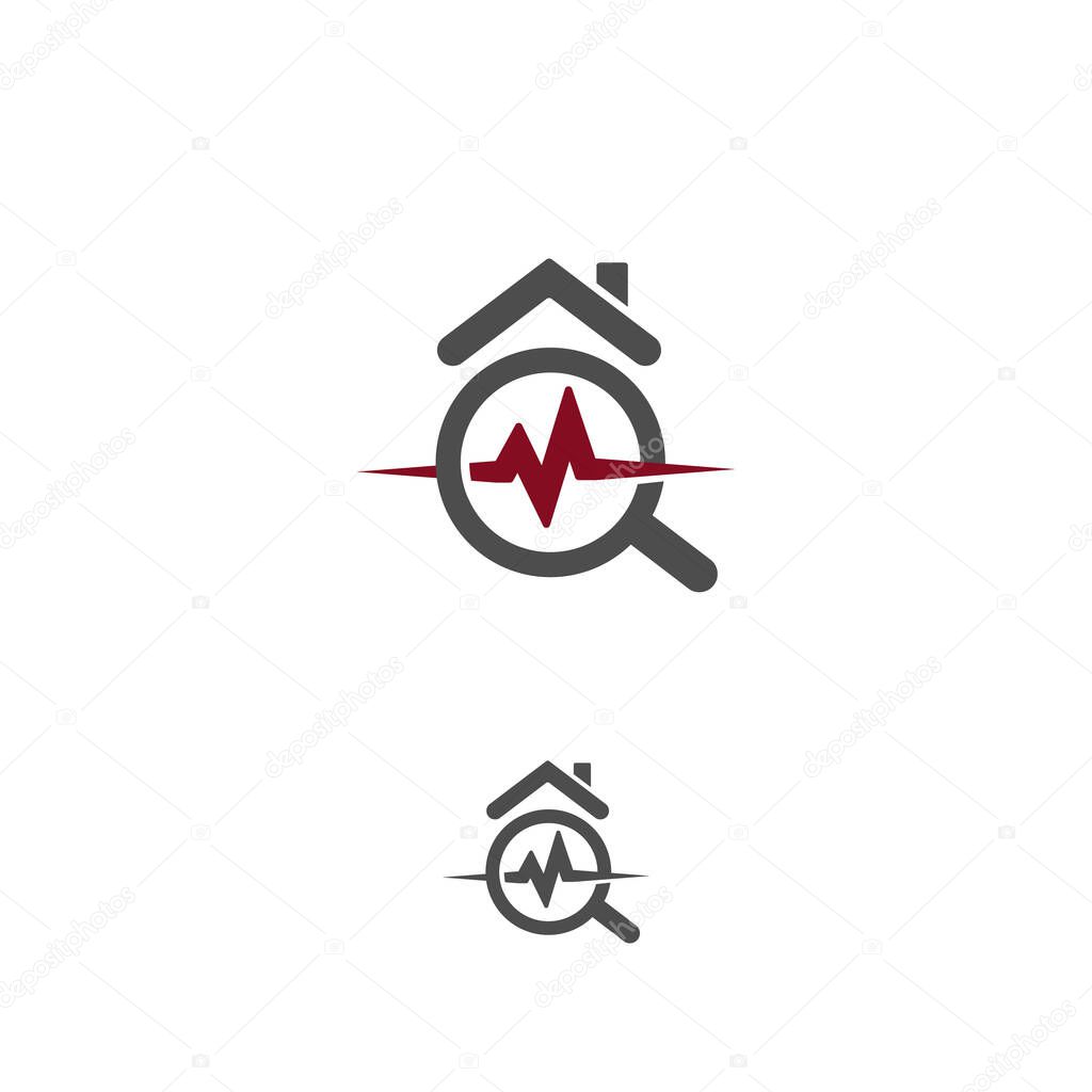 House healthcare icon. Real estate durability test logo. Earthquake property damage insurance logotype. Home radon radiation testing icon. Dangerous house pollution isolated vector illustration
