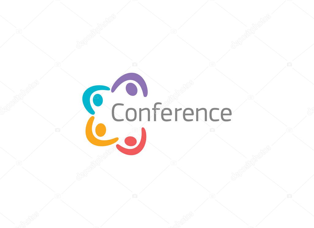 Online conference, video chatting app concept logo. Remote work logotype. Webinars broadcasting colorful application icon. Web meeting, company brainstorming, team communication vector illustration