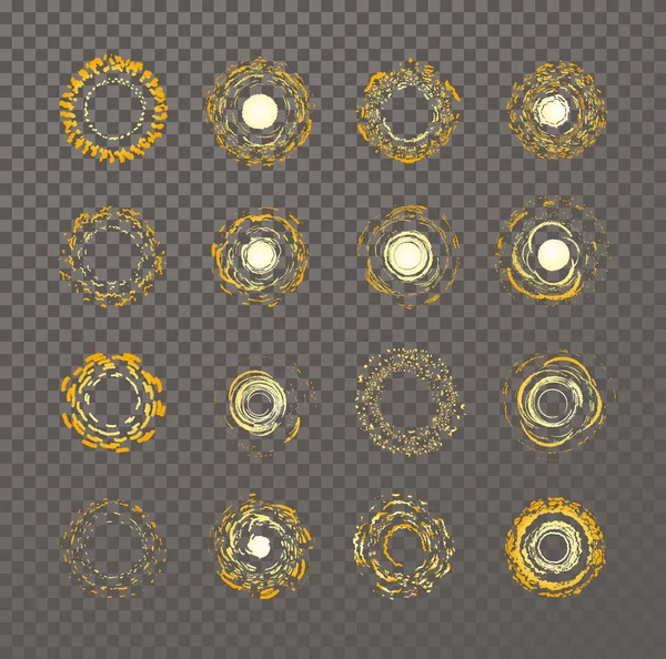 Sollogotypen går ner. Solenergi emblem insamling. Gul sommarsymbol. Varmt soligt väder ikon. Värmeskylt. Rund form stjärna damm vektor illustration. Isolerat utrymme, galaxelement. — Stock vektor