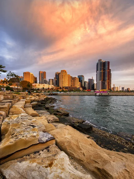 色彩缤纷的日落悉尼城市景观 — 图库照片