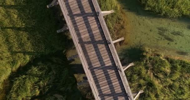 Ponte de madeira em Kranjska Gora, Eslovénia - Drone — Vídeo de Stock