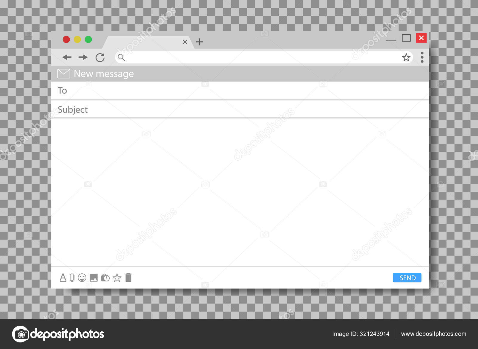 Download Email Message Template Mockup Blank Mail Screen Window Browser Interface With With Send Form Of Mail Box Flat Email Page For Message Blank Ui Design Frame Interface For Website Vector Stock Vector