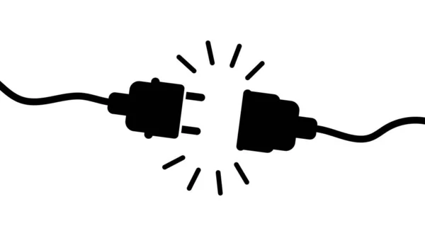 Electric socket and plug disconnect. Concept of 404 error connection. Electric plug icon and outlet socket unplugged. Circuit of plug connect off. Wire, cable of energy disconnect. Flat vector — Stock Vector