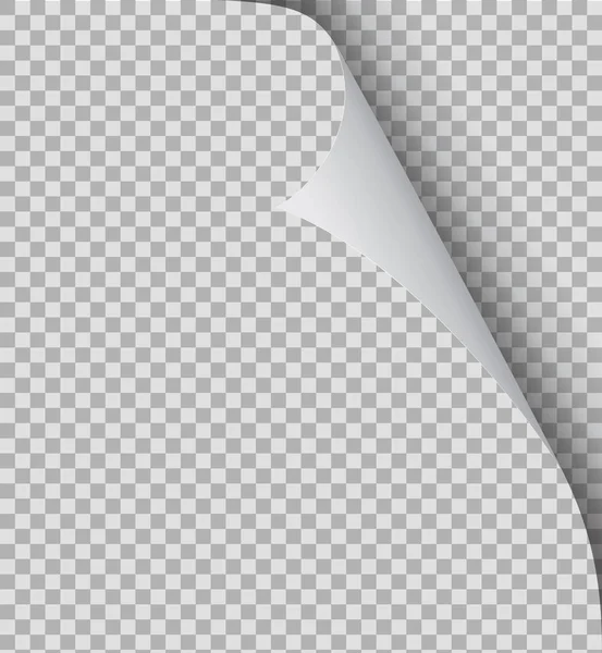 Kıvrık sayfa köşesi. Kağıt katlama, kavisli dönüş köşesi ve izole arka planda kağıtların açısı. Kitap sayfası çevirme, dizüstü bilgisayarın bükülmüş sınırı. Yaprak çıkartması, kıvrım efektli. vektör eps10