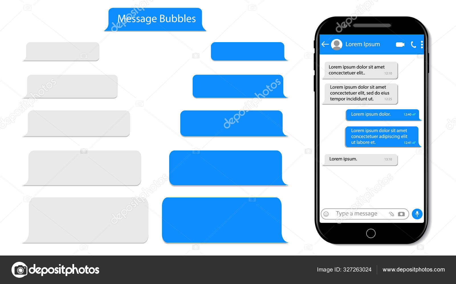 Message speech bubble for text on phone. Mockup sms chat, conversation for  mobile. Smartphone chatting with text box. Chat bubble UI. Messenger  template isolated background. design vector Stock Vector Image by ©Rimm-Art  #