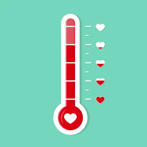 Thermometerkwab van hart. Romantisch doelicoon. Hitte niveau van liefde. Temperatuurschaal voor kaart. Mate van vooruitgang hart. Thermometer of thermostaat icoon. Valentijnsdag vector illustratie — Stockvector