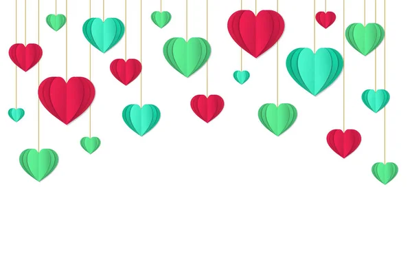 Faldende hjerte for valentinsdag. Happy day kort på papir cut, origami stil. Hilsen dekoration af smukke hjerter for kærlighed. Fødselsdagsbanner til tekst på hvid baggrund. vektorillustration – Stock-vektor