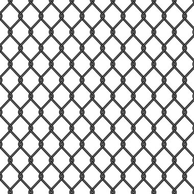 Zincir halkası, tel örgüler. Kusursuz çitler, metal kafes, siyah demir ağ. Hapishane zinciri. İzole edilmiş arka planda futbol için ağ. Kusursuz hapishane şebekesi. vektör illüstrasyonu