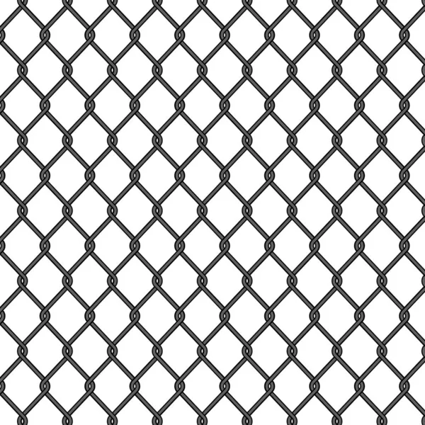 Kettingschakel, hek patroon. Naadloos hek, metalen kooi, zwart ijzeren gaas. Chainlink draad van de gevangenis. Net voor voetbal op geïsoleerde achtergrond. Naadloos gevangenisnetwerk. vectorillustratie — Stockvector