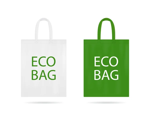 Maqueta Eco Bolso Reutilizable Saco Ecológico Color Blanco Verde Bolsas — Vector de stock