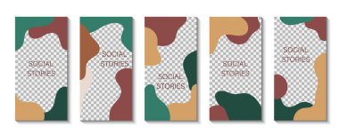 Soyut hikaye şablonu. Sosyal medya için asgari artistik el ilanı düzeni. Dekoratif tasarım arka planı. Yaratıcı soyut geometrik desen. Telefonda hikayeler için modaya uygun bir düz kart. vektör illüstrasyonu