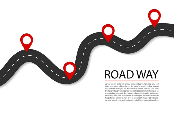 Route Plate Avec Épingles Autoroute Pour Itinéraire Voyage Sur Fond — Image vectorielle