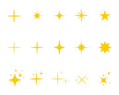 Düz sarı parıltılar. İzole edilmiş arka planda altın ışık parıldıyor. Yılbaşı için siluet dekoratif patlama. Doğum günü afişi için sihirli ışık efekti. Dekorasyon vektör illüstrasyonu