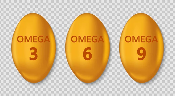 Рыбное Масло Таблетки Омега Круглая Капсула Omega3 Прозрачном Фоне Золотая — стоковый вектор