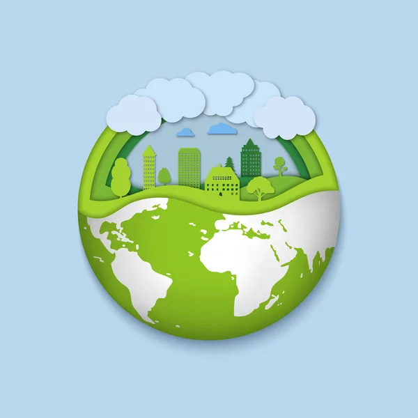 Mundo Del Medio Ambiente Con Eco Ciudad Verde Concepto Del — Vector de stock