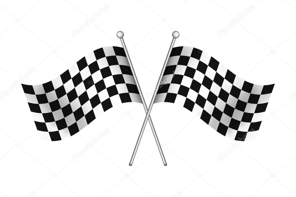 Black and white race flag for start and finish on rally road. Checkered waving flags for winner of motocross, car race. Sport element for marathon, automotive championship. Chess signage. vector