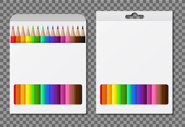 Lápiz Color Paquete Blanco Maqueta Niños Lápices Color Caja Elementos — Vector de stock