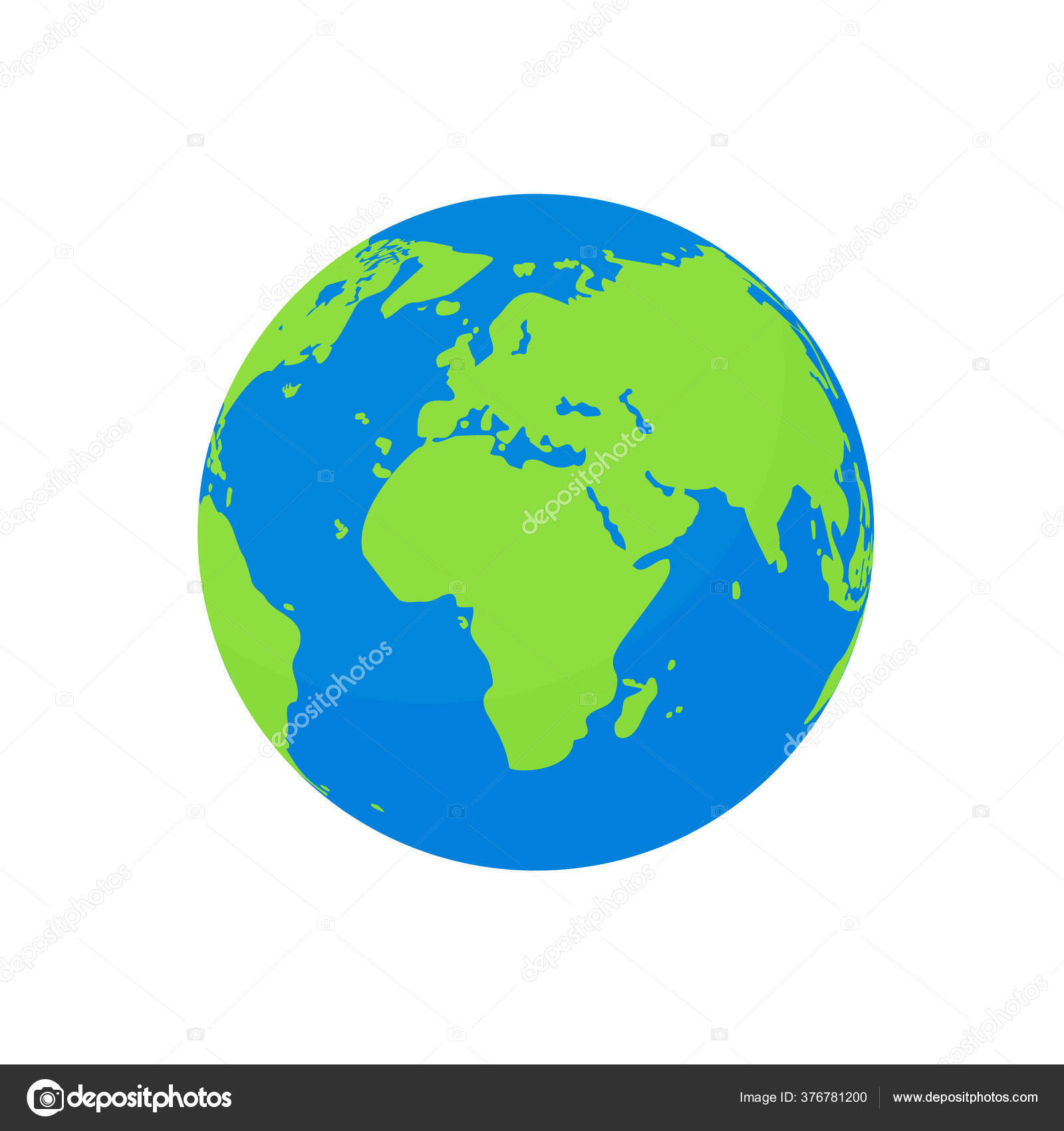 平らな地球の地球は孤立した ヨーロッパ大陸 アメリカ 青い海を持つ漫画の世界の惑星 生態学の概念 円球上の自然地理 旅行のための簡単な地図 緑の大地 ベクトル ストックベクター C Rimm Art