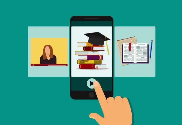 Online Onderwijs Klas Mobiel Learning School Universiteit Met Lessenaar Video — Stockvector