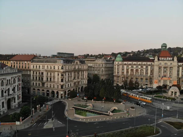 Gellért Épületek Budapesti Kereszteződés Légi Kilátása Hungaria — Stock Fotó