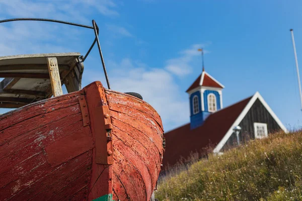 Dettaglio di una barca da pesca in legno a Sisimiut, Groenlandia — Foto Stock