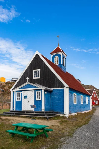 Fachada de la iglesia Bethel Blue 1775 ubicada en Sisimiut, Groenlandia —  Fotos de Stock