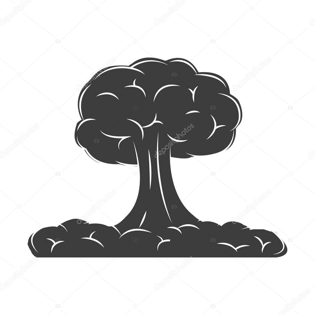 Black icon style nuclear explosion, vector flat illustration