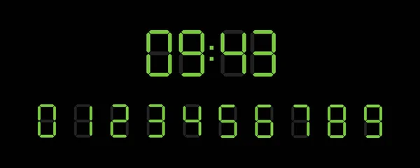 Набор цифровых номеров часов на черном фоне, плоский — стоковый вектор