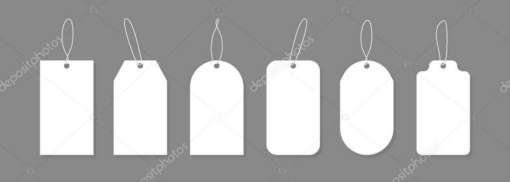 set white paper price tags in flat style, vector