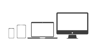 Teknoloji simgeleri pc, laptop, telefon ve tableti ayarla