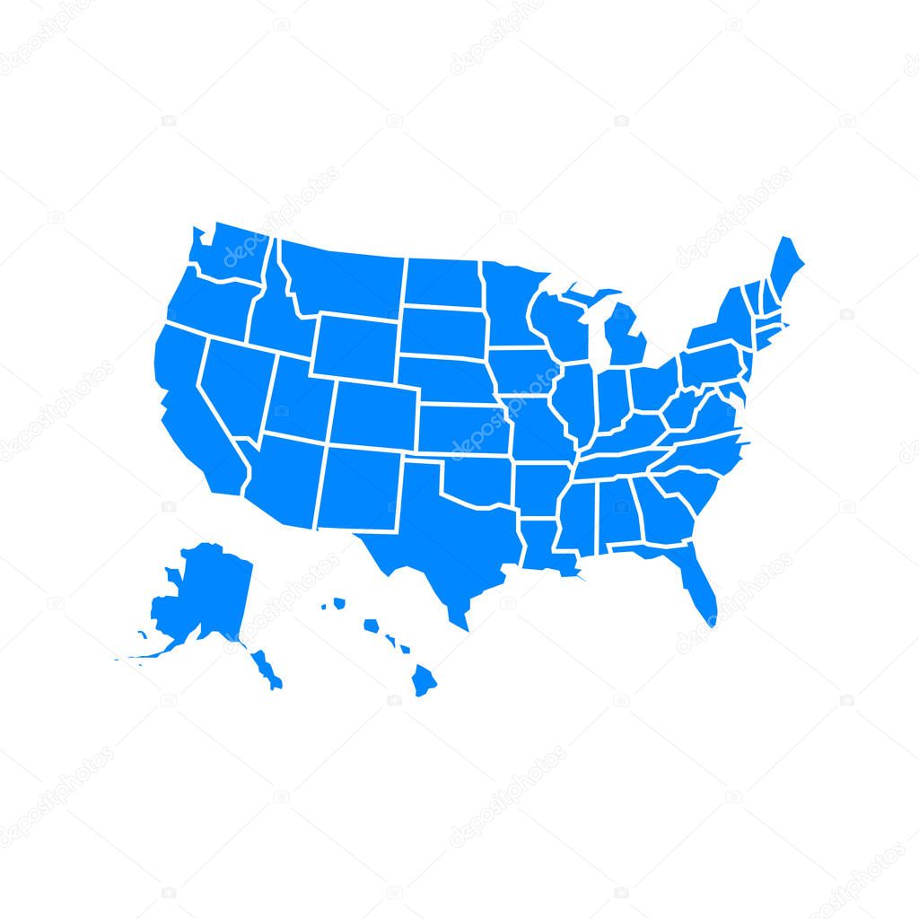 blue usa map with states in flat style