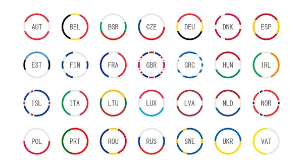 Europaflaggen im flachen Stil im Kreis setzen, Vektor — Stockvektor