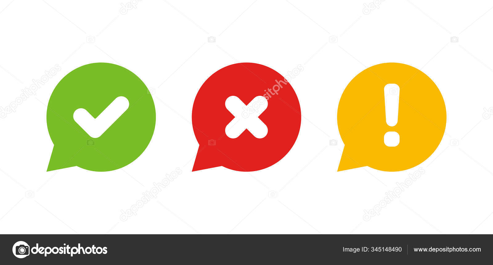 Cruz, ponto de verificação e ícone de ponto de exclamação isolado no fundo  branco, ilusão plana, vetor Vetor de ©Mark.Ko 345148490, image size:1600x862