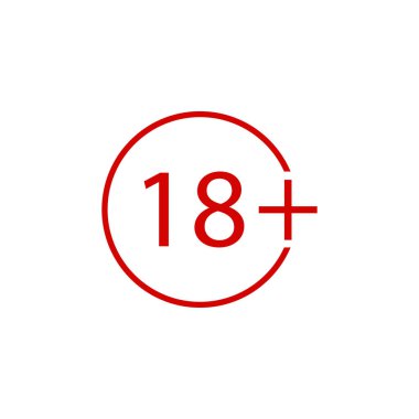 18 yaş üstü işareti, izole edilmiş grafik sembolü, vektör illüstrasyonu