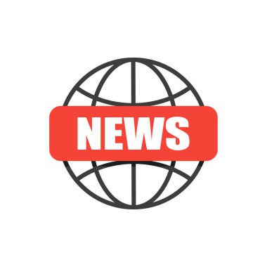 Dünya Haberleri düz simgesi, vektör illüstrasyonu, haber sembolü, logo illüstrasyonu