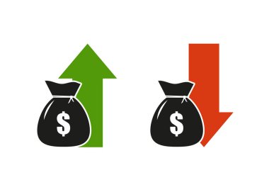 beyaz arkaplanda para çantasıyla düz bilgi, dolar simgesi