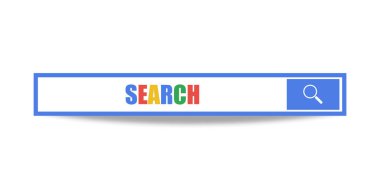 Mavi arama simgesine sahip modern düz arama çubuğu. Web vektörü