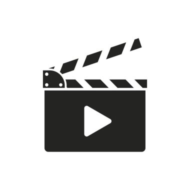 Clapper filmi beyaz arkaplan üzerindeki izole edilmiş simge, vektör illüstrasyonu