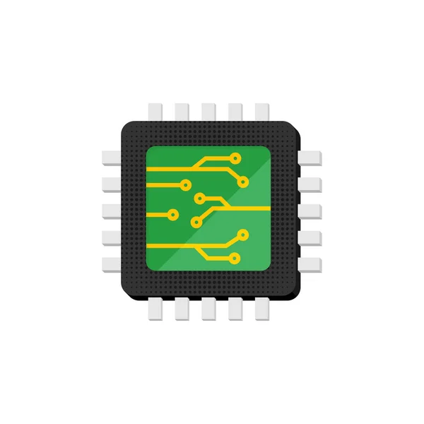 Datorprocessor Mikrochip Platt Illustration Vektorisolat — Stock vektor