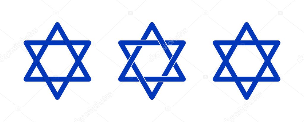 Set blue star of David icon on white backdrop. Holiday design