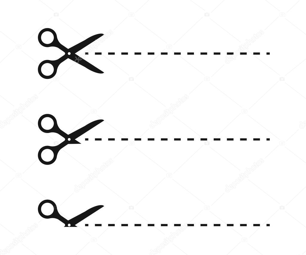 Scissors, trim line icons set. Vector illustration on white background
