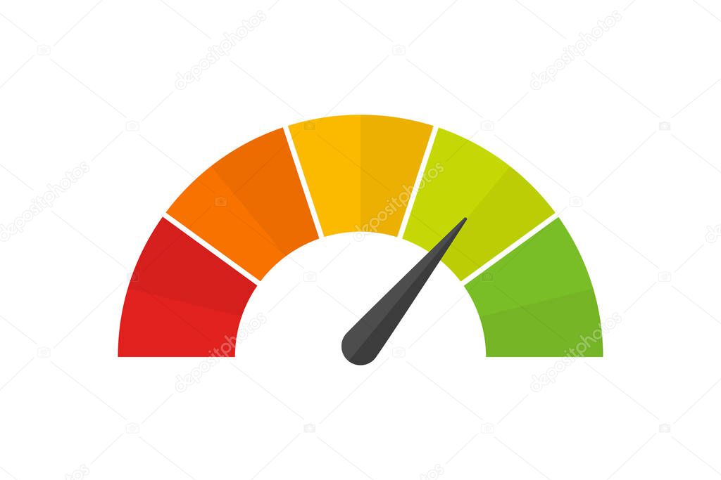 Scale speed in flat style. Vector speedometer symbol isolated illustration