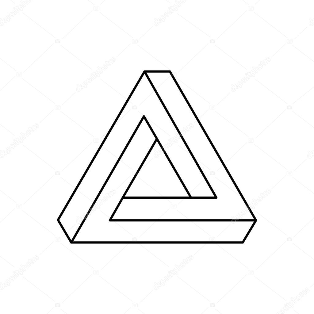 Linear impossible triangle. Optical illusion. Vector 3d illustration icon.