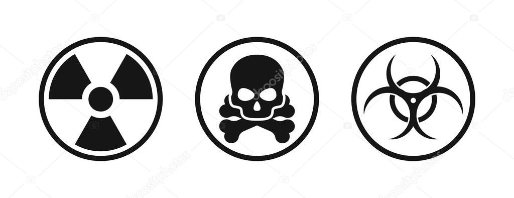 Set with nuclear chemical biological icon. Vector isolated