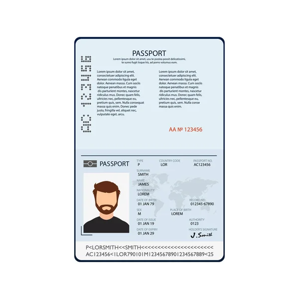 Passaporto Aperto Modello Vettoriale Vuoto Internazionale Design Piatto — Vettoriale Stock