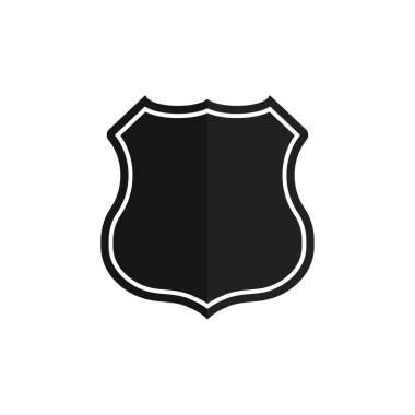 Beyaz arkaplanda kalkan düğmesi. Güvenlik vektör simgesi. Vektör sembolü, rozet