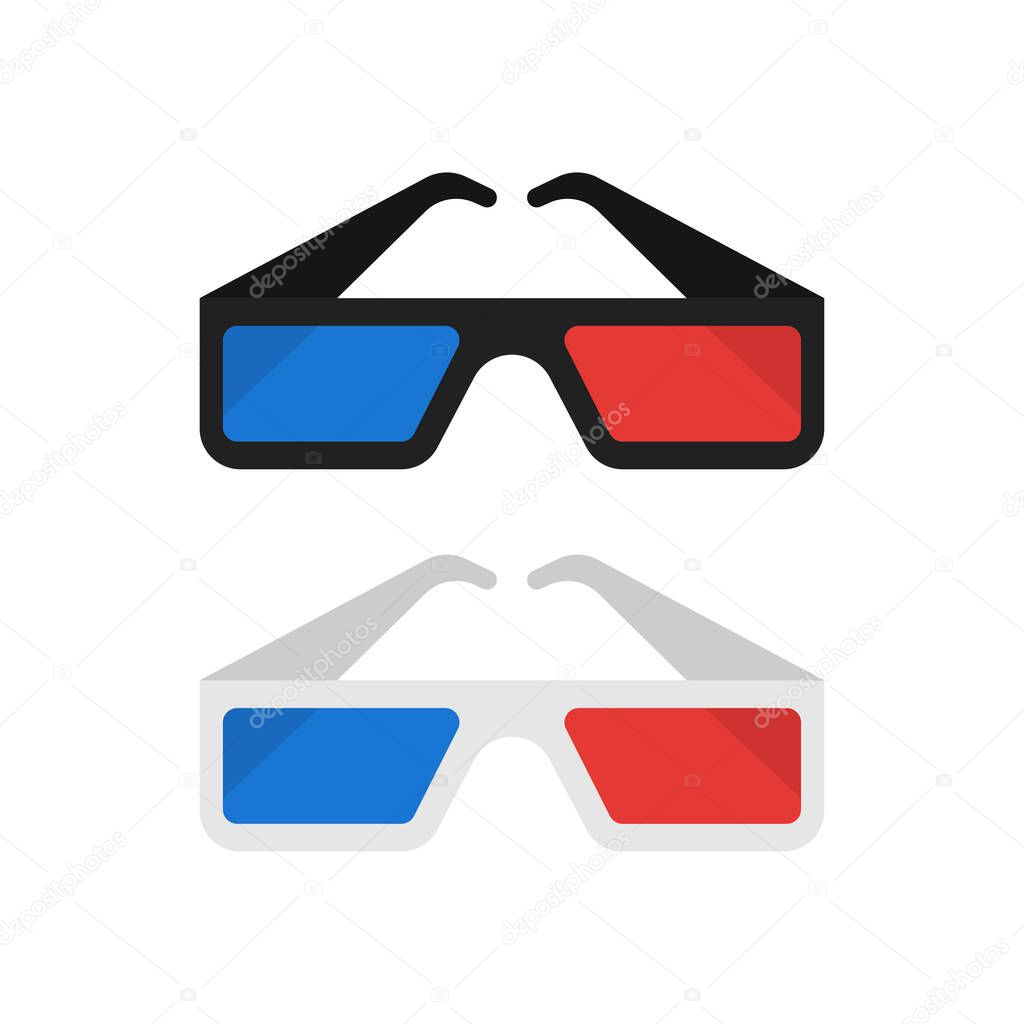 Glasses 3d for cinema flat icon isolated on white background. Vector illustration.