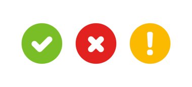 Kontrol, çapraz ve ünlem işareti simgesi, vektör illüstrasyonunu düz olarak ayarla